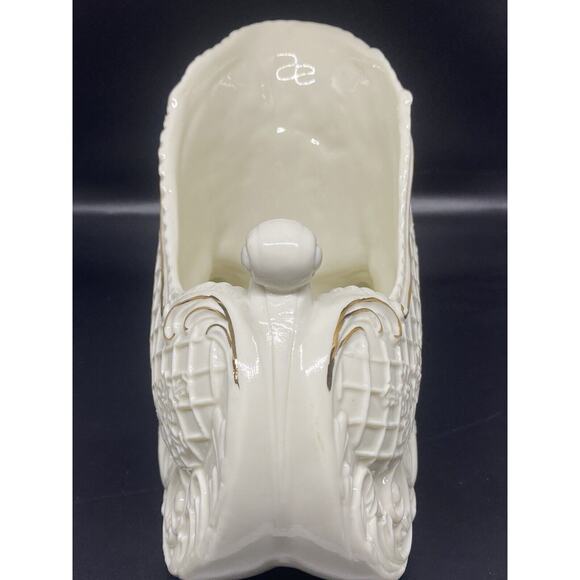 Palm Tree Company Sleigh: Christmas Holiday Décor Ivory White Gold Leaf‎ Trim - Picture 7 of 16